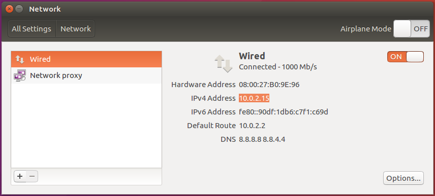Find private IP address using Ubuntu System Settings