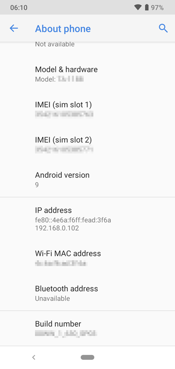 Find private IP address using About Android Phone
