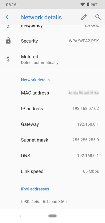 Find private IP address using Android Network Details