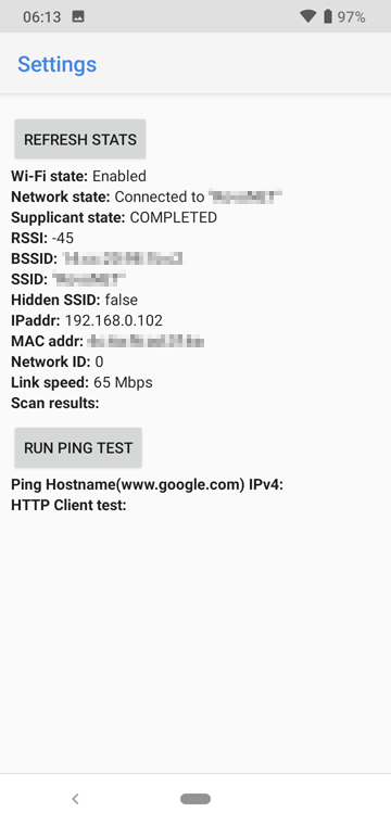 Find private IP address using Android Testing Menu