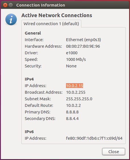 Find private IP address using Ubuntu Connection Information
