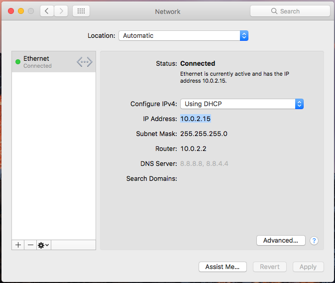 Find private IP address using Mac Network Preferences