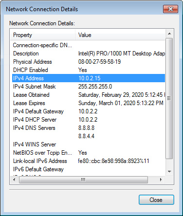 Find private IP address using Windows Control Panel